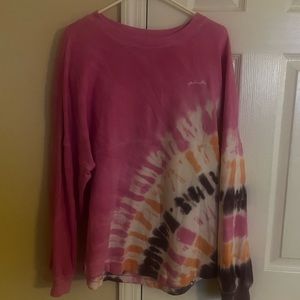 Victoria's Secret Pink Oversized Varsity Crewneck Tunic Sweatshirt Pink Tie Dye